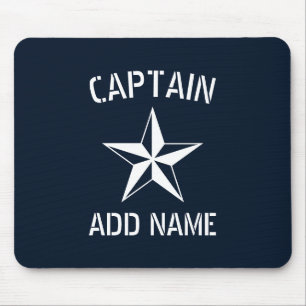 Nautical star boat captain name navy blue & white mouse mat