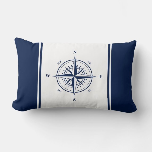 Nautical Star on Blue and White Lumbar Pillow (Front)