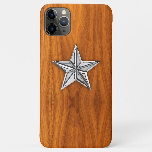 Nautical Star on Teak Veneer Style Case-Mate iPhone Case (Back)