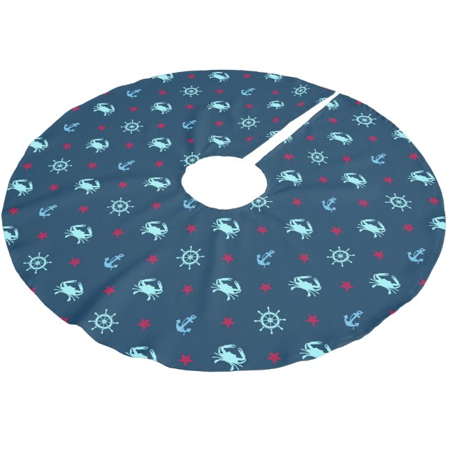 Nautical Star Pattern Brushed Polyester Tree Skirt (Angled)