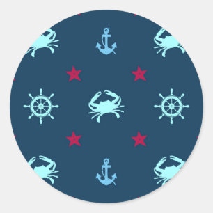 Nautical Star Pattern Classic Round Sticker