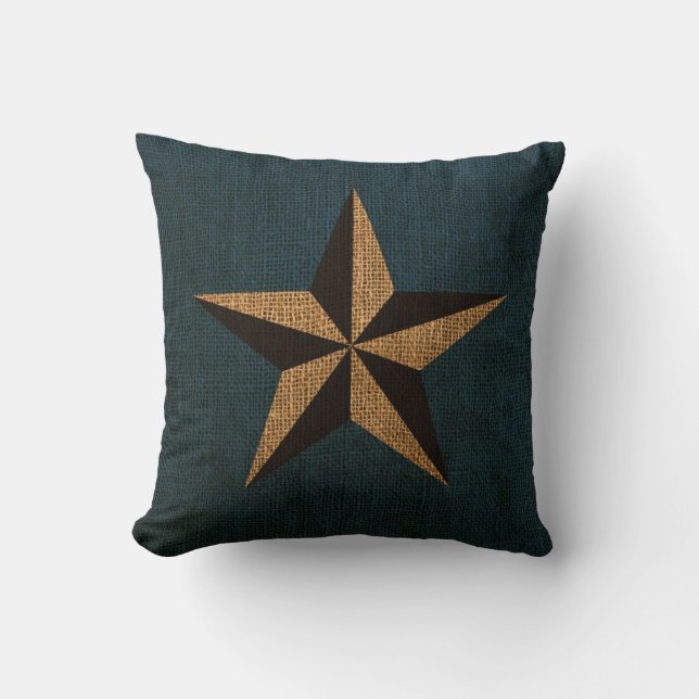 Nautical Star Rustic Deep Sea Blue Cushion (Front)