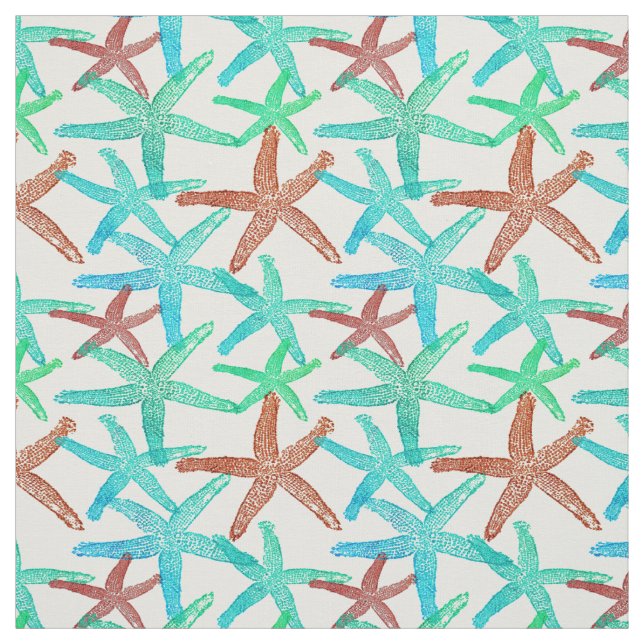 Nautical starfish abstract brown teal aqua green fabric (Swatch)