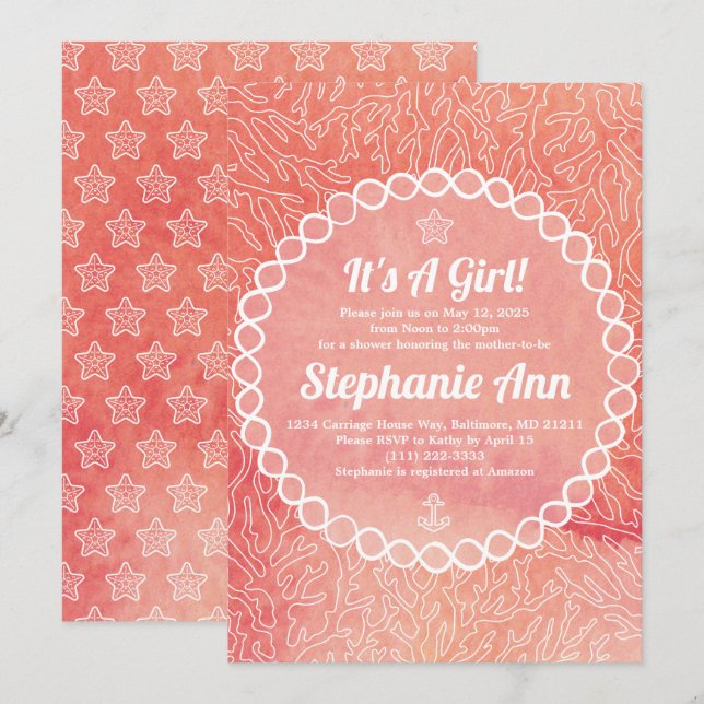 Nautical Starfish Baby Girl Baby Shower Invitation (Front/Back)
