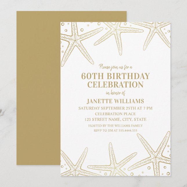 Nautical Starfish Beach Adult 60th Birthday Party Invitation (Front/Back)