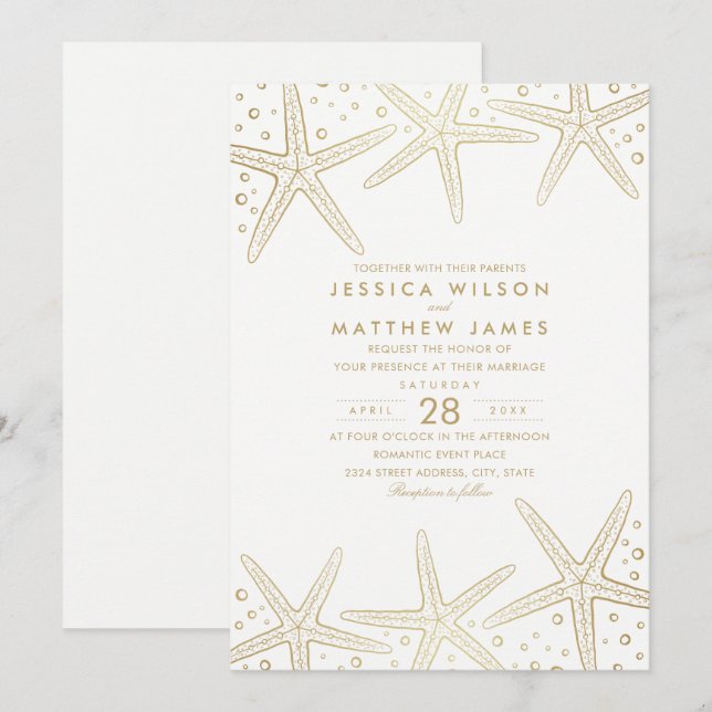 Nautical Starfish Elegant Fun Beach Themed Wedding Invitation (Front/Back)
