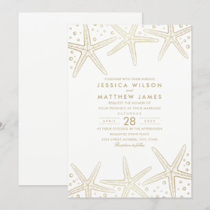 Nautical Starfish Elegant Fun Beach Themed Wedding Invitation