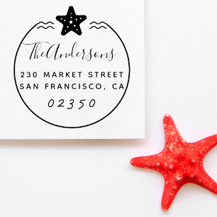 Nautical Starfish Family Name & Return Address Self-inking Stamp