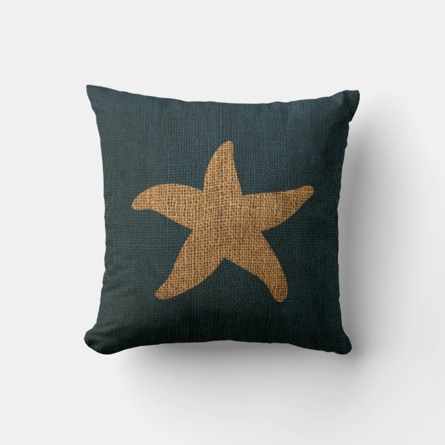 Nautical Starfish in Deep Sea Blue and reversed Cushion (Front)