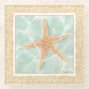 Nautical Starfish in Water Glass Coaster