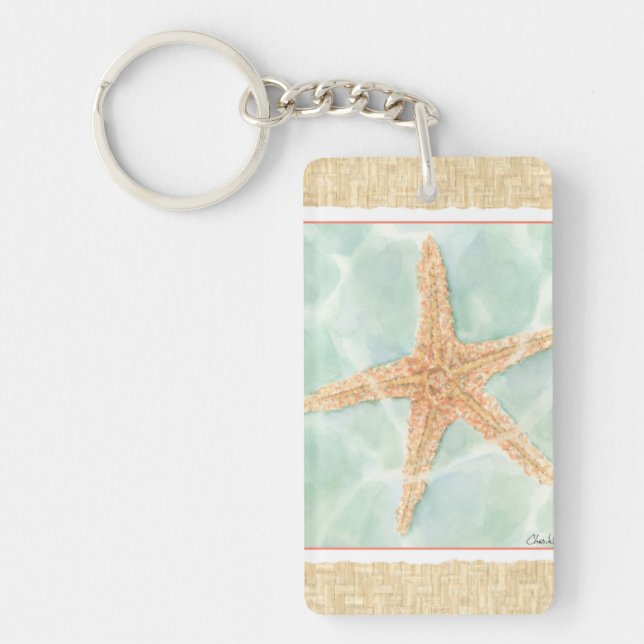 Nautical Starfish in Water Key Ring (Front)