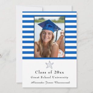 Nautical Starfish Modern Navy White stripe Announ Announcement