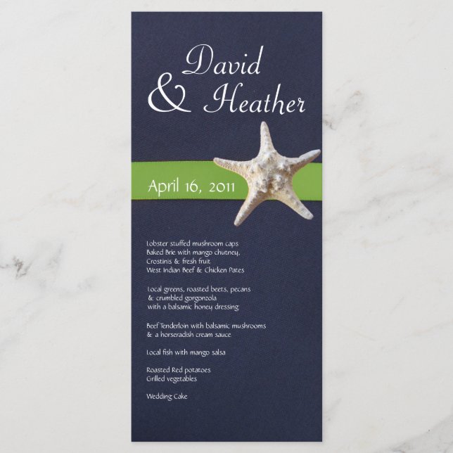 Nautical Starfish Navy and  Kelly Green Menu (Front)