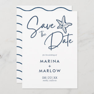 Nautical Starfish Navy & White Wave  Save The Date