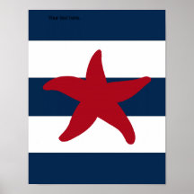 Nautical Starfish print red, navy and white