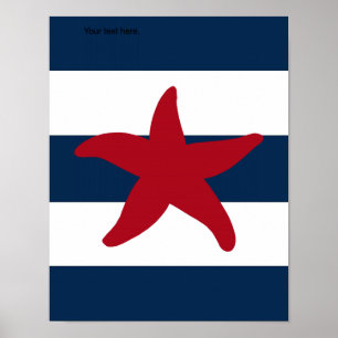 Nautical Starfish print red, navy and white