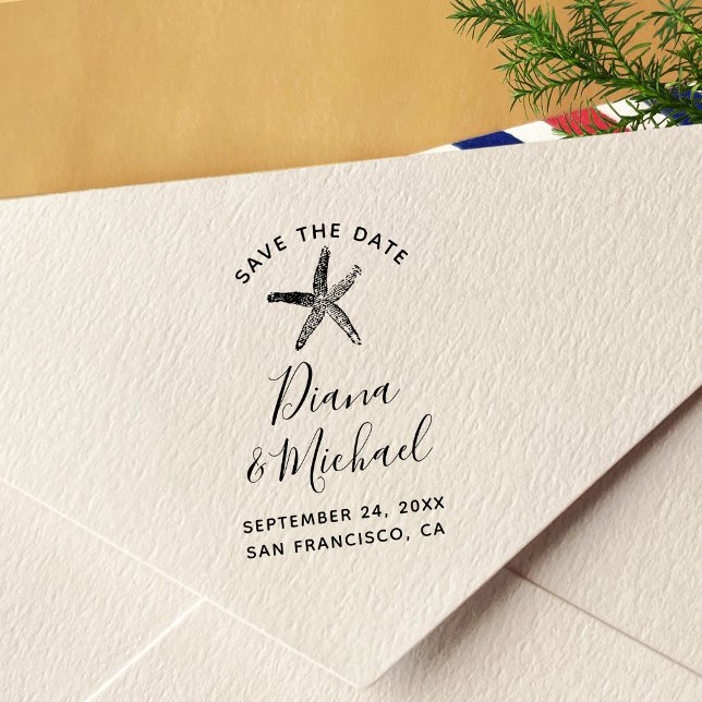 Nautical Starfish SAVE THE DATE Calligraphy Self-inking Stamp (Creator Uploaded)