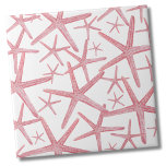 Nautical Starfish Sea Beach House Tile<br><div class="desc">A cute and trendy coral pink coastal beach pattern with starfish. Feel free to change the background colour to match your space! Whether you want to use this tile as a little coaster or trivet for a drink or plate... or you want to go big with a kitchen backsplash, or...</div>