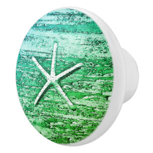 Nautical Starfish Weathered Wood Blue Green Ceramic Knob