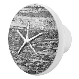 Nautical Starfish Weathered Wood Grey & White Ceramic Knob