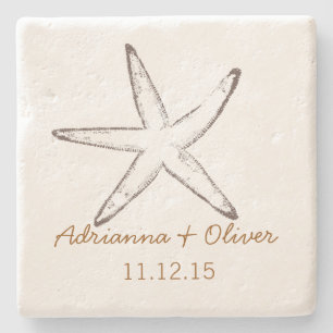 Nautical Starfish Wedding Stone Coaster