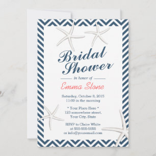 Nautical Starfishes Chevron Stripes Bridal Shower Invitation