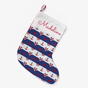 Nautical Stars And Stripes Pattern   Add Your Name Small Christmas Stocking