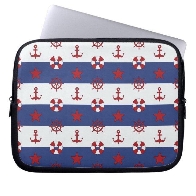 Nautical Stars And Stripes Pattern Laptop Sleeve (Front)