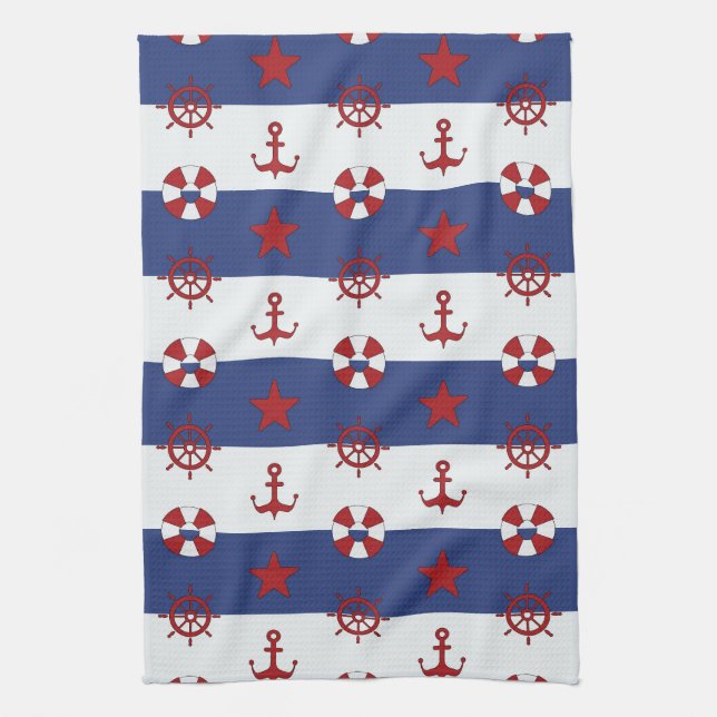 Nautical Stars And Stripes Pattern Tea Towel (Vertical)