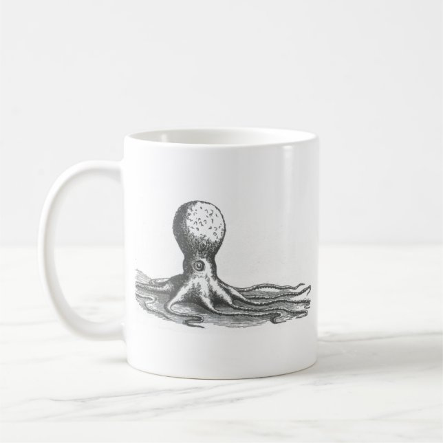 Nautical steampink vintage octopus book drawing coffee mug (Left)