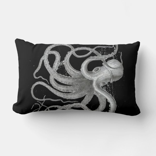 Nautical steampunk octopus antique vintage kraken lumbar cushion (Front)
