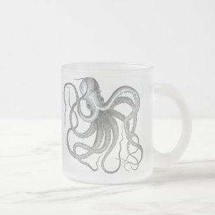 Nautical steampunk octopus frosted mug. glass coffee mug