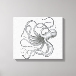Nautical steampunk octopus vintage kraken drawing canvas print