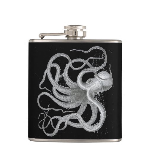 Image of Nautical steampunk octopus Vintage kraken drawing Hip Flask
