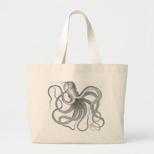 Nautical steampunk octopus vintage kraken drawing large tote bag