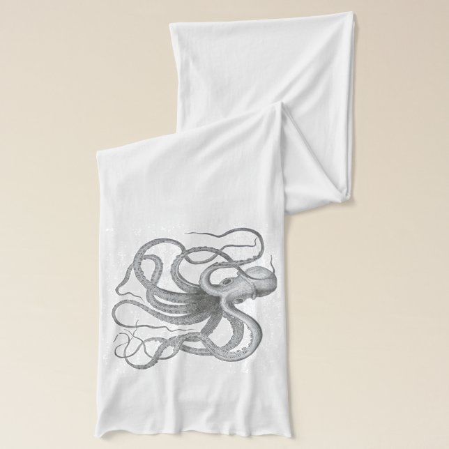 Nautical steampunk octopus Vintage kraken drawing Scarf (Left)