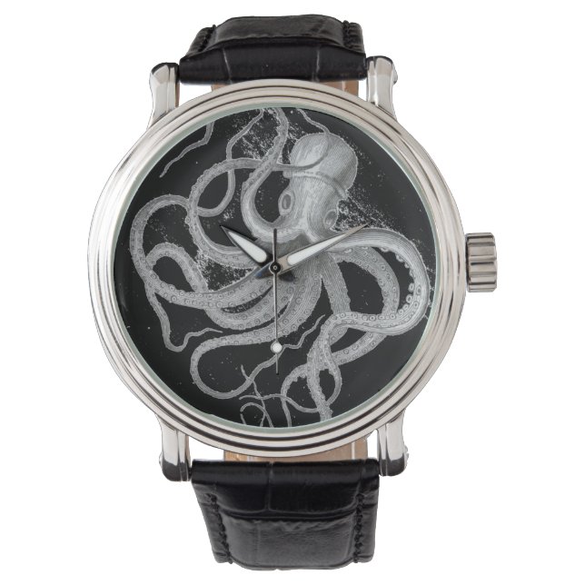Nautical steampunk octopus vintage kraken drawing watch (Front)