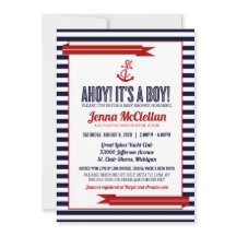 Nautical Stripe & Anchor Baby Shower Invitation