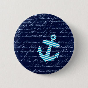 Nautical Stripe anchor handwriting design 6 Cm Round Badge