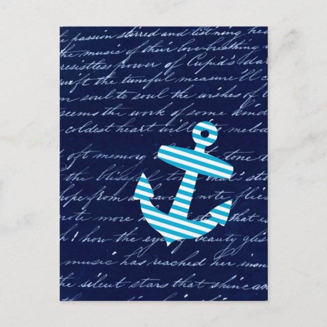 Nautical Stripe anchor handwriting design Postcard (Front)