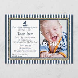 Nautical Stripe and Sailboat Baptism Invitation