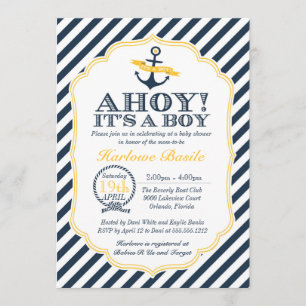 Nautical Stripe Baby Boy Shower Invitation