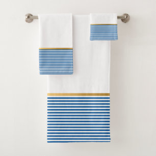 NAUTICAL STRIPE BLUE GOLD BATHROOM TOWEL SET