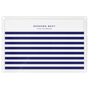 Nautical Stripe Navy Blue Trendy Stylish 8 Stripes Acrylic Tray