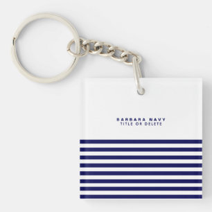 Nautical Stripe Navy Blue Trendy Stylish 8 Stripes Key Ring