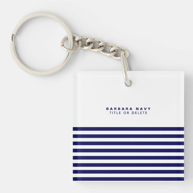 Nautical Stripe Navy Blue Trendy Stylish 8 Stripes Key Ring (Front)