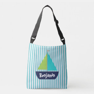 Nautical Stripe Patterned Sailboats Customised Bag