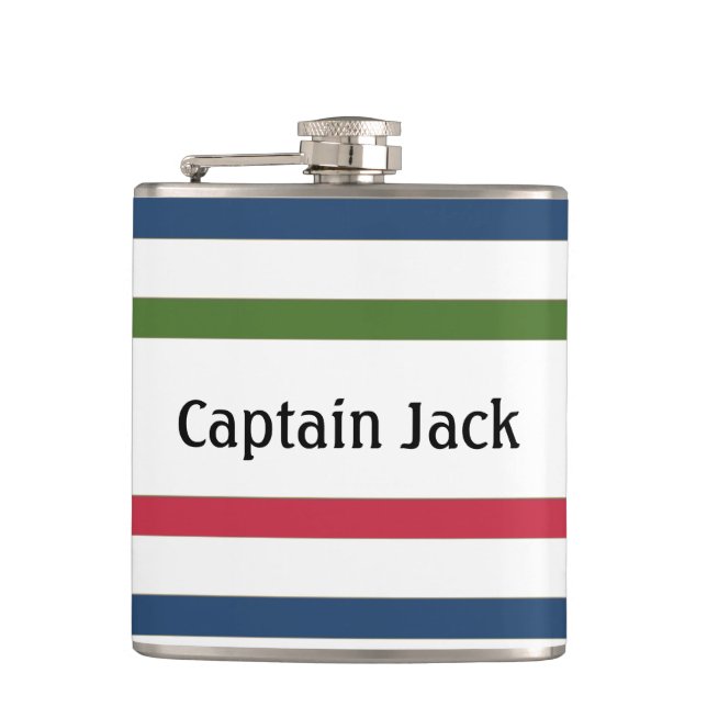 Nautical Stripe Personalised Vinyl Wrapped Flask (Front)