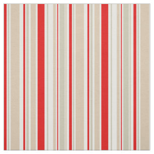 Nautical Stripe Red White Grey Beige Pattern Fabric