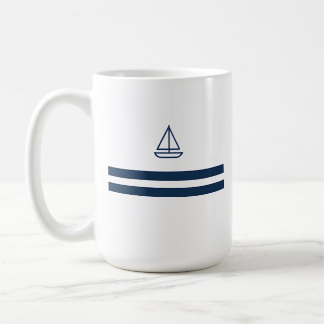 Nautical Stripe Sailboat Coffee Mug (Left)